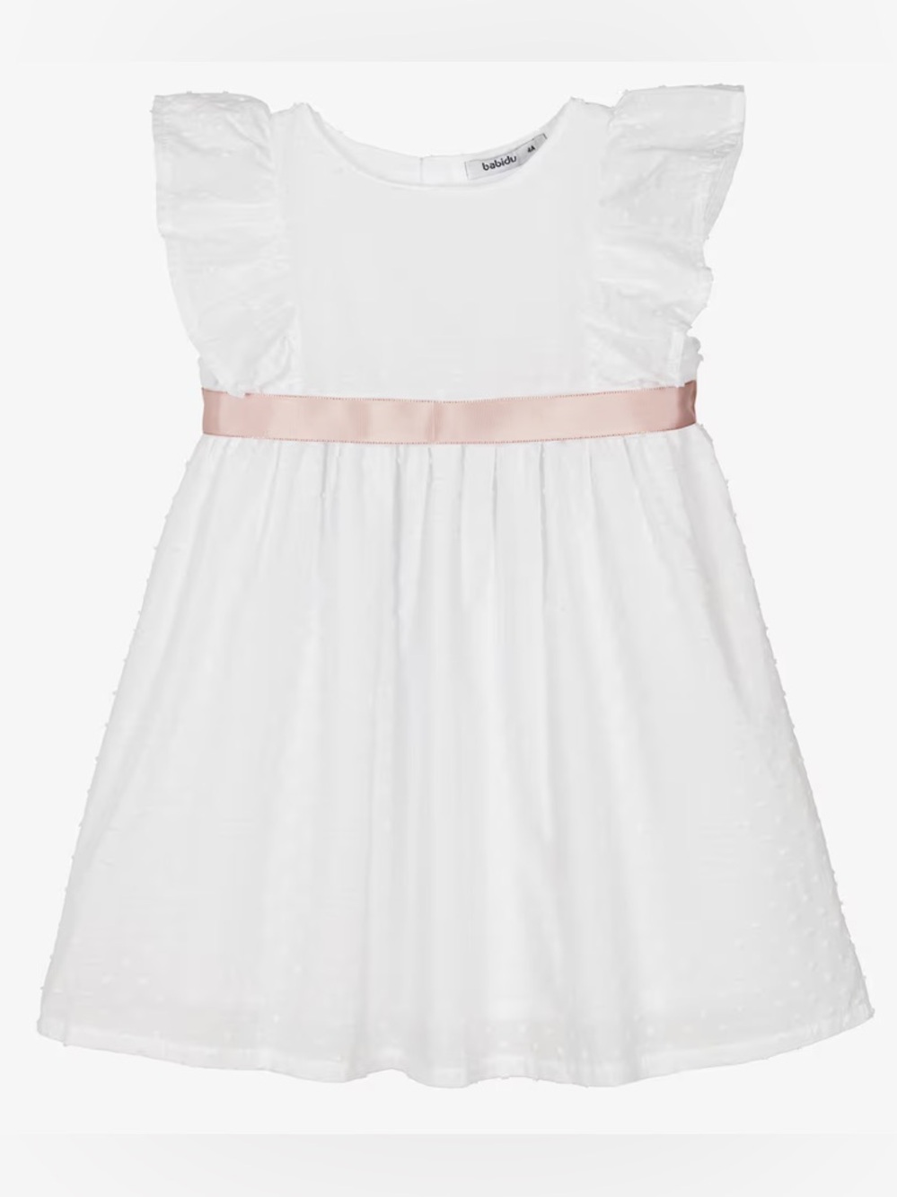 Babidu Girls White Cotton Plumeti dress